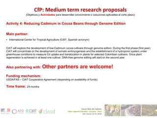 Cacao for Peace Activities for Tackling the Cadmium in Cacao Issue    in Colombia