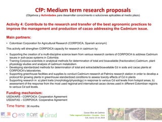 Cacao for Peace Activities for Tackling the Cadmium in Cacao Issue    in Colombia