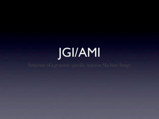 JGI/AMI
Structure of a genomic specific Amazon Machine Image
 