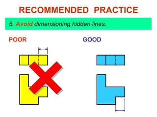 POOR GOOD
5. Avoid dimensioning hidden lines.
RECOMMENDED PRACTICE
 
