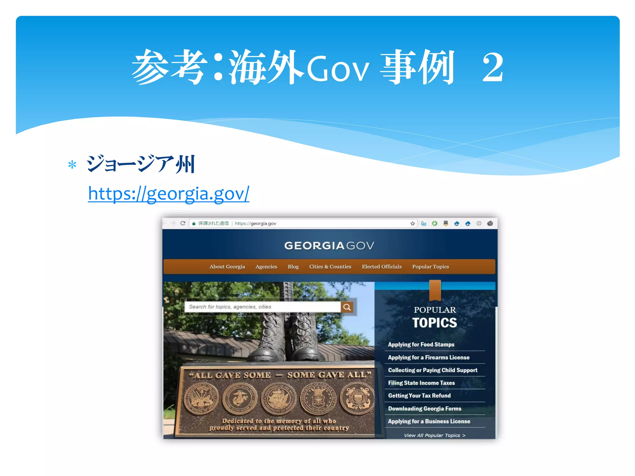  ジョージア州
https://georgia.gov/
参考：海外Gov 事例 ２
 