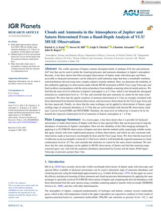 Clouds and Ammonia in the Atmospheres of Jupiter and
Saturn Determined From a Band‐Depth Analysis of VLT/
MUSE Observation...