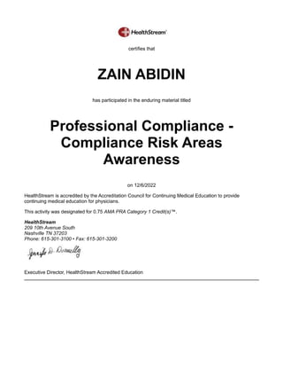 Compliance Risk Areas Awareness