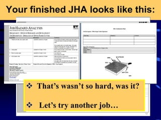 Your finished JHA looks like this:
 That’s wasn’t so hard, was it?
 Let’s try another job…
 