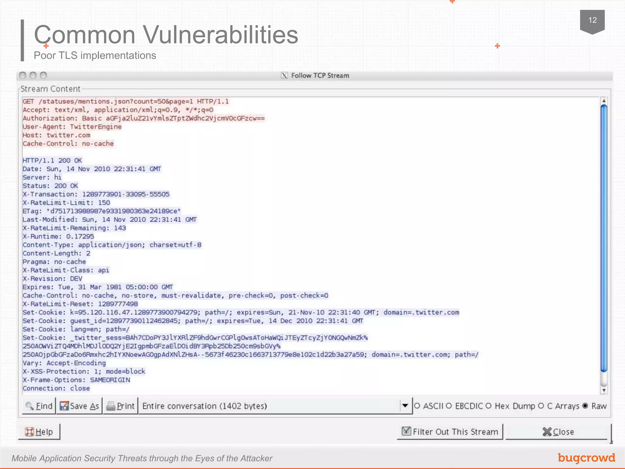 Mobile Application Security Threats through the Eyes of the Attacker
12
Poor TLS implementations
Common Vulnerabilities
 