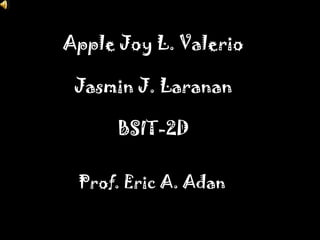 Apple Joy L. ValerioJasmin J. LarananBSIT-2D Prof. Eric A. Adan 
