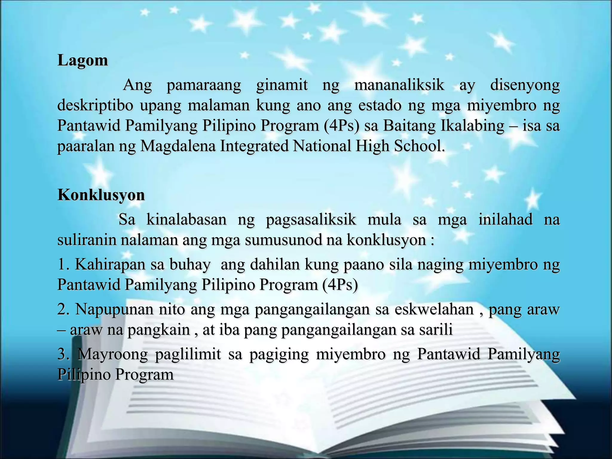 ESTADO NG PANTAWID PAMILYANG PILIPINO PROGRAM (4Ps) SA BAITANG ...