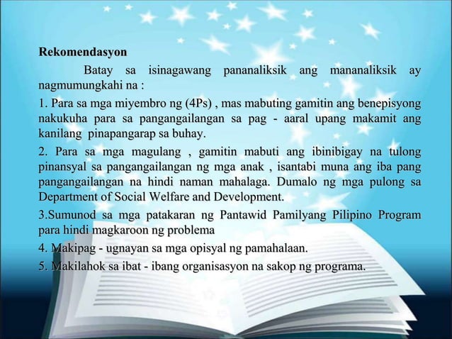 ESTADO NG PANTAWID PAMILYANG PILIPINO PROGRAM (4Ps) SA BAITANG ...