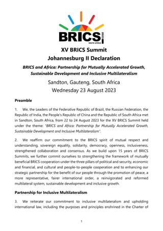 BRICS 2023JHB II Declaration | PDF