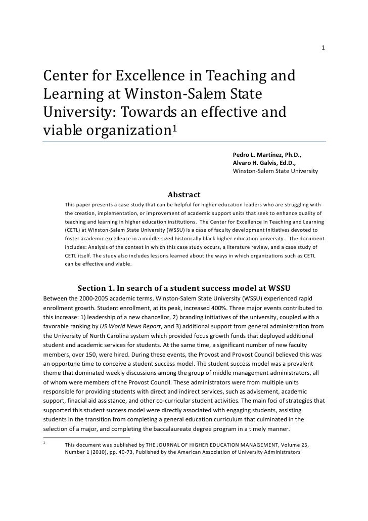 Center For Excellence In Teaching And Learning At Wssu Towards An Ef
