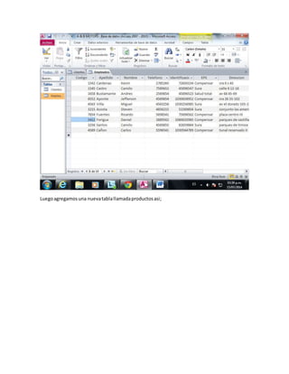 Luegoagregamosuna nuevatablallamadaproductosasi;