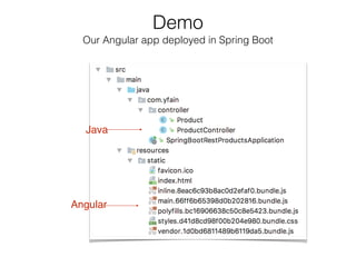 Demo 
Our Angular app deployed in Spring Boot
Java
Angular
 