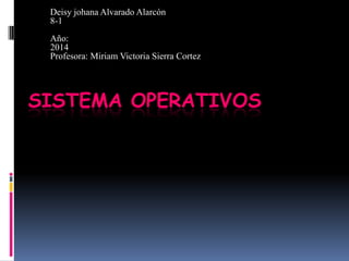 SISTEMA OPERATIVOS
Deisy johana Alvarado Alarcón
8-1
Año:
2014
Profesora: Miriam Victoria Sierra Cortez
 