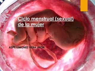Ciclo menstrual (sexual) 
de la mujer 
•ASPT. LIMONES VERA JHON 
 