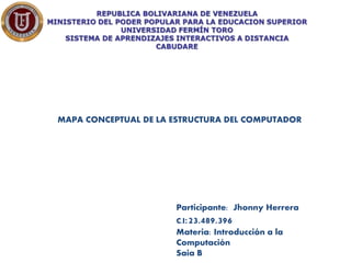 MAPA CONCEPTUAL DE LA ESTRUCTURA DEL COMPUTADOR
Participante: Jhonny Herrera
C.I:23.489.396
Materia: Introducción a la
Computación
Saia B
 