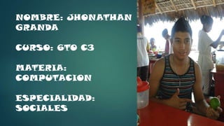 NOMBRE: JHONATHAN
GRANDA
CURSO: 6TO C3
MATERIA:
COMPUTACION
ESPECIALIDAD:
SOCIALES
 