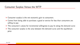 Consumer Surplus Versus the WTP
• Consumer surplus is the net economic gain to consumers
• Comes from being able to purcha...