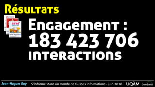S’informer dans un monde de fausses informations - juin 2018Jean-Hugues Roy
Engagement :
183 423 706
interactions
Résultats
 