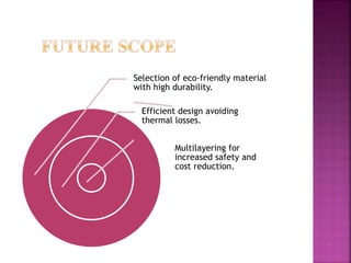 Selection of eco-friendly material
with high durability.
Efficient design avoiding
thermal losses.
Multilayering for
increased safety and
cost reduction.
 