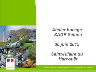 Direction Régionale de l’Environnement, de l’Aménagement et du Logement
Atelier bocage
SAGE Sélune
30 juin 2015
Saint-Hilaire du
Harcouët
 
