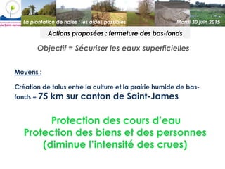 La plantation de haies : les aides possibles Mardi 30 juin 2015
Actions proposées : fermeture des bas-fonds
Moyens :
Créat...
