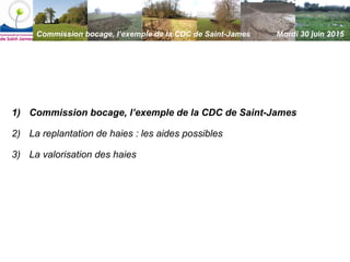1) Commission bocage, l’exemple de la CDC de Saint-James
2) La replantation de haies : les aides possibles
3) La valorisat...