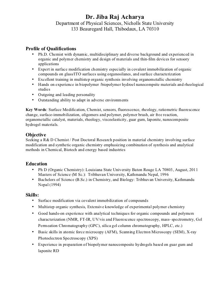 Resume for phd in chemistry