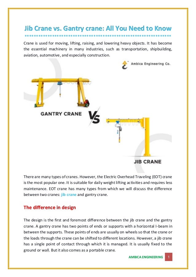 Everything About Jib Crane and Gantry Crane