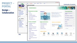 PROJECT –
PORTAL

Community of practice

Design –
Colaboration

Wiki

 