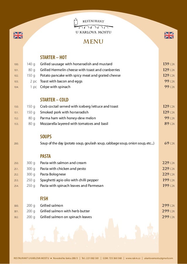 Menu - Bridgerestaurantcz