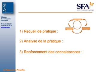 Adresse :
22 rue Vaugelas
75015 Paris

 01.53.68.01.00
Fax 01.42.50.89.13
afml@lafml.org


                      1) Recueil de pratique :

                      2) Analyse de la pratique :

                      3) Renforcement des connaissances :



   La Passion de la Formation
 