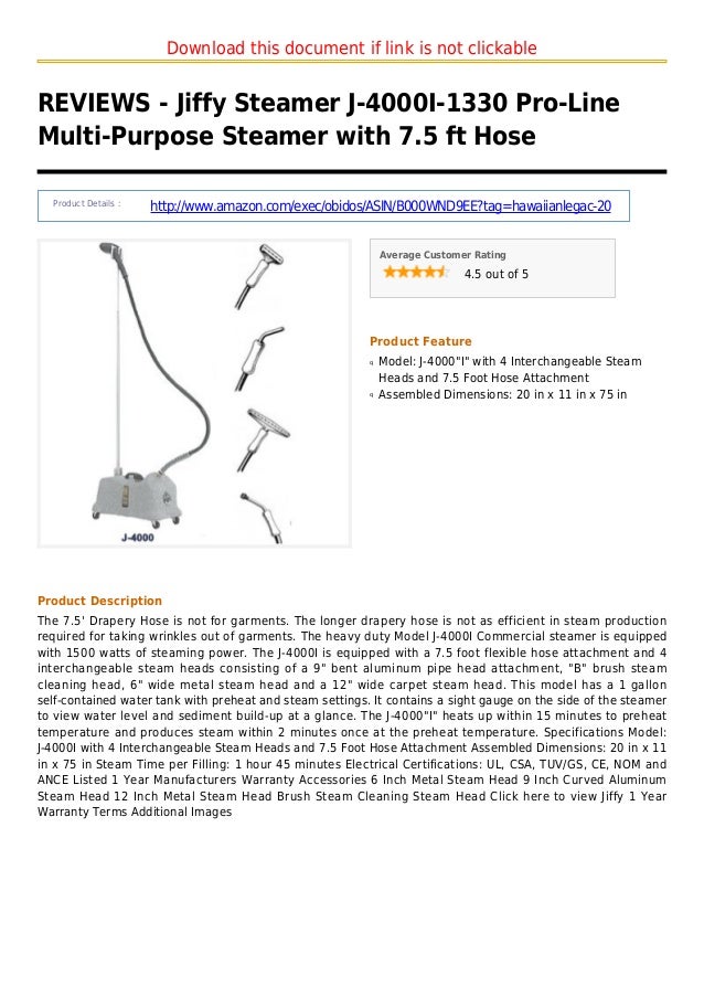 Jiffy steamer j 4000 i1330 proline multipurpose steamer with 7.5 ft hose