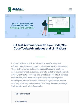 Low-Code/No-Code Testing Tools: Benefits & Limitations | PDF
