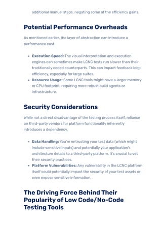 Low-Code/No-Code Testing Tools: Benefits & Limitations | PDF