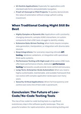 Low-Code/No-Code Testing Tools: Benefits & Limitations | PDF