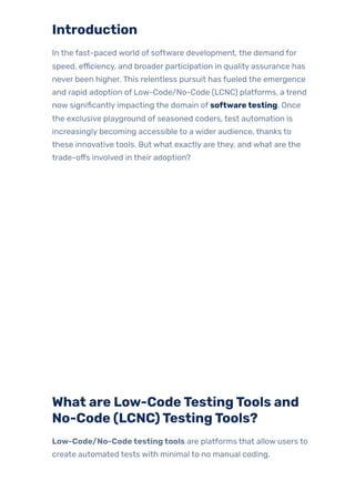 Low-Code/No-Code Testing Tools: Benefits & Limitations | PDF