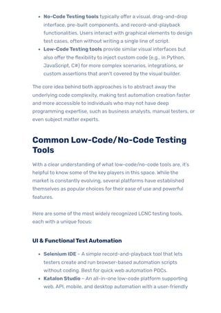Low-Code/No-Code Testing Tools: Benefits & Limitations | PDF