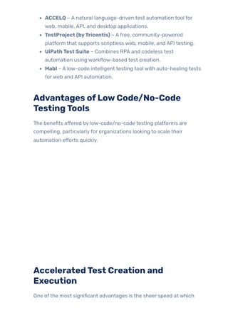 Low-Code/No-Code Testing Tools: Benefits & Limitations | PDF