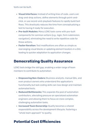 Low-Code/No-Code Testing Tools: Benefits & Limitations | PDF