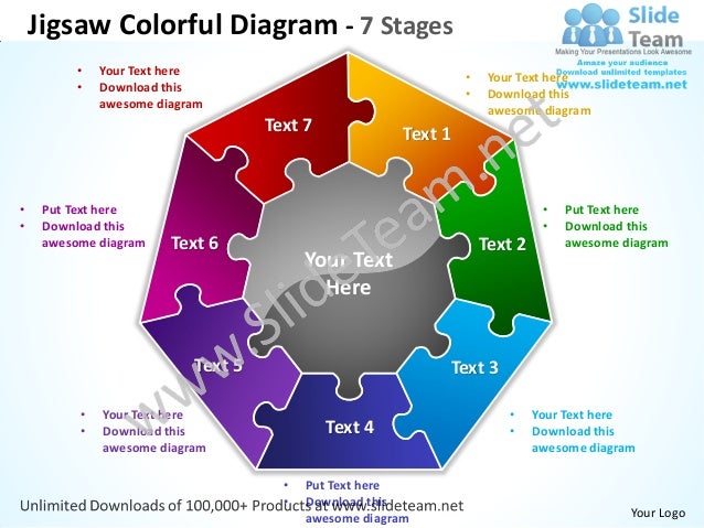jigsaw colorful diagram 7 stages powerpoint templates 0712