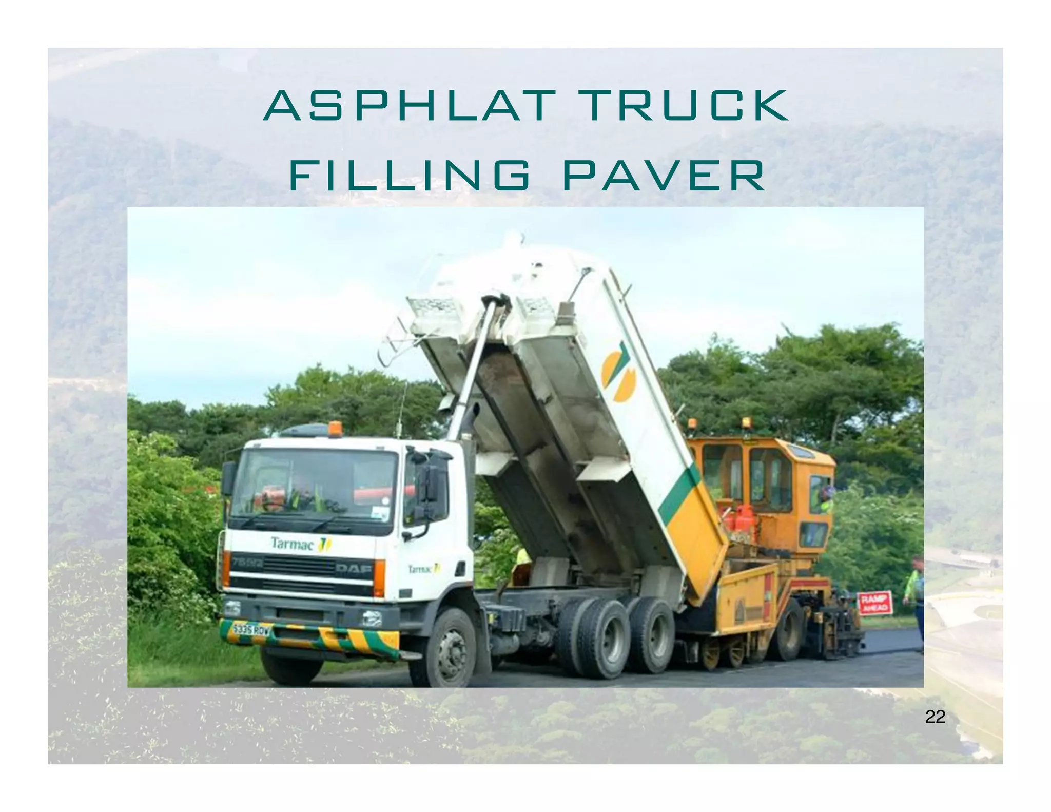 ASPHLAT TRUCK
 FILLING PAVER




                 22
 