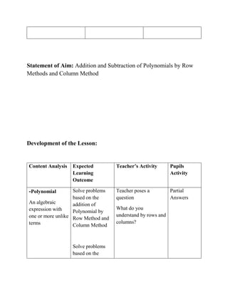 Lesson Plan Algebra Fundamental Operations | PDF