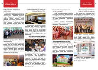 80 Онцлох үйл явдал 81
ШИНЭЧЛЭЛ, ШИЙДЭЛ, АМЖИЛТ 2015
АяныхүрээнддүүргийнБоловсролын
12 байгууллага бусад байгууллагуудтай
хамтран нийт 30,548,498 төгрөгийн
хандив бүрдүүлсэн юм. Хандиваар
зорилтот өрхийн хүүхдүүд болон
хөгжлийн бэрхшээлтэй хүүхдүүдэд тал
бүрийн дэмжлэг үзүүлэх, эцэг эхчүүдийн
идэвх оролцоог нэмэгдүүлэх зэрэг
олон чиглэлээр бүтээлч, бодит үйл
ажиллагаануудыг хэрэгжүүлсэн.
САЙН ҮЙЛСИЙН АЯН ЗОХИОН
БАЙГУУЛЛАА
Боловсролын хэлтэс нь “Монголын
үндэсний зайн сургалтыг хөгжүүлэх
төв”-тэй хамтран дүүргийн Эрдмийн
оргил, Голомт цогцолбор сургуулиудад
цахим хичээл бэлтгэх иж бүрэн зайны
сургалтын танхим байгуулж, 159 багшийг
цахим хичээл бүтээх арга зүйн сургалтад
хамрууллаа.
ЦАХИМ ЗАЙН СУРГАЛТЫН ЖИШИГ
ТАНХИМЫГ БАЙГУУЛЛАА
НҮБ-ын Хүүхдийн сангийн хөрөнгөөр
дөрвөн шинэ гэр цэцэрлэг байгууллаа.
Ингэснээр дүүргийн хэмжээнд 23, 123,
151, 152 дугаар цэцэрлэгийн 118 хүүхэд
СӨБ-д хамрагдаж байна. Нийслэлийн
хэмжээнд анх удаа “Ариун цэвэр-Эрүүл
ахуй”-н байгууламж бүхий гэр бүлгийн
загварыг бий болгож чадсан.
Дөрвөн шинэ гэр цэцэрлэгт 59 хүүхэд
суралцаж байна
Бага насны хүүхдийн хөгжлийг гэр
бүлд нь дэмжих зайны сургалтын цуврал
боловсруулав. Үүнд 30 хөгжүүлэх
үйл ажиллагаа, теле хичээлийг ТҮ9
телевизтэй хамтран зохион байгуулсан.
Сургалтад 70 багш, 165 эцэг эх
хамрагдсан. Мөн дасгал ажлын дэвтэр
гаргаж төрийн өмчийн 7 цэцэрлэгийн
1300 хүүхэд, 2400 эцэг эхчүүдтэй
хамтран үр дүнд мониторинг хийж 2
дах шатны үйл ажиллагааг төлөвлөн
ажиллаж байна.
Бага насны хүүхдийн хөгжлийг
дэмжих зайны сургалт боллоо
налайх дүүрэг
Онцлох үйл явдал
сүхбаатар аймаг
II-XII ангийн 3251 сурагчдын дунд
математикийн цуврал олимпиад сар бүр
зохион байгуулж, сорилго шалгалтыг
12-р ангийн сурагчдаас сар бүр авав.
Мөн багш, сурагчдад математик,
сэтгэх чадварын хичээлээр зуны сургалт
болон төрөл бүрийн арга хэмжээ
зохион байгуулж мэргэжлийн мэдлэг, ур
чадварыг дээшлүүлэн ажиллаж байна.
Үүний үр дүнд Математикийн улсын
олимпиадад 13-р байр, ЭЕШ-ны дүнгээр
улсад 7-р байр эзэллээ.
Математик дэд хөтөлбөрөөр
ЭЕШ-ийн амжилтыг ахиуллаа
Асгат, Мөнххаан суманд 2 цэцэрлэг
ашиглалтад оруулсан. Мөн Баруун-Урт
сумын 5-р багт хуучин барилгыг сэргээн
засч 125 хүүхэд хүлээн авах чадалтай
10 дугаар цэцэрлэгийг ашиглалтад
оруулаад байна.
Энэхүү цэцэрлэг ашиглалтанд
орсоноор Баруун-Урт сумын цэцэрлэгийн
хамрагдалт 87,3%-тай боллоо.
Цэцэрлэгийн хүүхдийн орны тоо
360-аар нэмэгдлээ
БСГ-ын 13 мэргэжилтэн болон 15-р
цэцэрлэгийн эрхлэгч Өвөр Монголын
Зүүн үзэмчин хошууны сургууль,
цэцэрлэгийн үйл ажиллагаатай
танилцаж, Шинэчилсэн хөтөлбөрийн
дагуу хамтын хичээл зааж, хэлэлцүүлэг
явууллаа.
Зүүн үзэмчин хошууны сургууль,
цэцэрлэгтэй туршлага солилцлоо
 