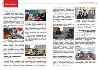 108 Онцлох үйл явдал 109
ШИНЭЧЛЭЛ, ШИЙДЭЛ, АМЖИЛТ 2015
2014-2015 оны хичээлийн жилийг
“Хүүхдийн хөгжил, төлөвшилд эцэг,
эхийн оролцоог нэмэгдүүлэх жил” болгон
зарласантай холбогдуулан хүүхдийн
авьяасыг нээж, зөв зан үйл, дадал
ХӨВСГӨЛ АЙМАГ
Аймгийн залуу багш нарын II
зөвлөгөөнийг Багш нарын хамтран
ажиллах, харилцан суралцах, ажил
үйлчилгээгээ хүүхдэд ээлтэй байдлаар
хөгжүүлэх үйл ажиллагаанд дэмжлэг
үзүүлж, хүүхэд бүрийг хөгжүүлэх
бодлогын хэрэгжилт, арга зүйг түгээн
дэлгэрүүлэх зорилгоор 3 бүсэд зохион
байгуулж сургууль, цэцэрлэгийн 10
хүртэлх жил ажиллаж буй 556 багшийг
хамруулав..
Аймгийн залуу багш нарын бүсийн
зөвлөгөөн боллоо
Аймгийн эцэг, эхийн анхдугаар
чуулган боллоо Монгол хэлний тухай хууль, Монгол
улсын Засгийн газрын 2012 оны 37-р
тогтоолыг үндэслэн аймгийн БСГ-аас
үндэсний хэл, бичиг соёлоо эрхэмлэсэн
орчин бүрдүүлж, төрийн албан
хаагчдаас эхлүүлэн нийт иргэд, багш,
суралцагчдын эх хэлний боловсролын
“эх хэлний баяр” БОЛЛОО
Зөвлөгөөний зорилго нь багш
бүхэн хэрэглэгчийн болон нийгмийн
зүгээс тавигдаж байгаа шаардлагуудын
нийцэл зохицлыг олж өөрийгөө
хөгжүүлж ажиллах, мэдлэг бүтээхүйн
менежментээ хөгжүүлэх, ёс зүй харилцаа
хандлагаараа өөрийгөө гоёх, асуудал
бүхэнд судалгааны үндэстэй ханддаг
байх, хичээлдээ, хүүхдүүддээ ээлтэй
байх хэрэгцээ, шаардлагаа улам бүр
ухаарч, ойлголтоо гүнзгийрүүлж чадсанд
оршино.
хэвшилтэй, өрсөлдөх чадвартай, өөртөө
итгэлтэй иргэнийг төлөвшүүлэхэд
эцэг, эхийн оролцоог нэмэгдүүлэх, энэ
чиглэлээр хийж байгаа ажлыг үр дүнд
хүргэх, хамтран ажиллах, залуу гэр
бүлийг дэмжих, мэдээлэл өгөх зорилгоор
аймгийн эцэг эхийн анхдугаар чуулган
зохион байгуулж сум бүрийн төлөөлөл
бүхий 300 гаруй эцэг эхийг оролцуулан
чуулав.
Эцэг, эхчүүд чуулганаасаа “АЗ
ЖАРГАЛТАЙ ГЭР БҮЛИЙН ТӨЛӨӨ
ХАРИЛЦАН СУРАЛЦАЖ, ХАМТРАН
ХӨГЖЬЕ” агуулга бүхий чиглэл гарган
ажиллаж байна.
ЕБС-ийн 7-12-р ангийн сурагчдын
дунд “Нэг сурагч-Нэг бүтээл” аяныг 3 үе
шаттайгаар зохион байгуулав.
“нэг сурагч-нэг бүтээл” аяныг
өрнүүллээ
“Бүтээлч багш 5+1” удирдамж бүхий
ажлыг зохион байгуулав.
Удирдамжийн дагуу багууд Хүүхэд
бүрийг хөгжүүлж буй арга туршлагаа
боловсруулан ажилласнаар 27
сургуулийн 112 баг, 672 багш удирдах
ажилтнууд, 6 цэцэрлэгийн 6 баг, 36 багш
удирдах ажилтны бүрэлдэхүүнтэй баг
байгуулагдаж, зохион байгуулалтад орж
ажилласан.
Нийт 3 шатны үнэлгээгээр шилдэг
багуудын нийлбэр оноог гаргаж байр
эзлүүлэн урамшуулжээ.
БҮТЭЭЛЧ БАГШ “5+1” БАГШИЙН
ХӨГЖЛИЙН УДИРДАМЖ
Уралдаанд нийт 70 гаруй бүтээл
ирснээс цэвэр бичиг, уран бичлэгийн
төрөл тус бүрд эхний таван шилдэг
багшийг шалгаруулж бүтээлээ
баталгаажуулан байр эзлүүллээ.
Монгол бичгийн уран бичлэг болон
цэвэр бичлэгийн уралдаан явууллаа
чанар, хэрэглээ, харилцааны соёлын
түвшинг дээшлүүлэх зорилгоор “Эх
хэлний баяр”, “Эх хэл -2030 ” хөтөлбөрийг
боловсрууллаа.
Тус хөтөлбөрийн хүрээнд Монгол
улсын хөдөлмөрийн баатар, гавьяат
багш Т.Дашцэдэний нэрэмжит “Эх
хэлний баяр”-ыг зохион байгуулллаа.
Аяны хүрээнд нийт 7000 бүтээл
хийгдсэн бөгөөд сурагчид хийсэн
бүтээлээ шинжлэх ухааны үүднээс
тайлбарлаж байгаа нь суралцагчдыг
шинжлэх ухааны хэлд сургах, тэдний
онолын мэдлэг, бүтээлч сэтгэлгээг
хөгжүүлэхэд дэмжлэг болсон
төдийгүй багшийн хэрэглэгдэхүүн,
улмаар мэргэжлийн кабинетийн
хэрэглэгдэхүүнийг баяжуулж, үйлийн
орчин бүрдүүлэхэд тодорхой хувь нэмэр
оруулав.
Цэвэр бичгийн төрөлд: МХУЗ-
ын багш Б.Цогжаргал, Н.Номинтуяа,
А.Цэрэнхүү нар
Уран бичлэгийн төрөлд: МХУЗ-
ын багш Б.Анхбаяр, Б.Алимаа,
Н.Ариунтунгалаг нар шалгарав
 