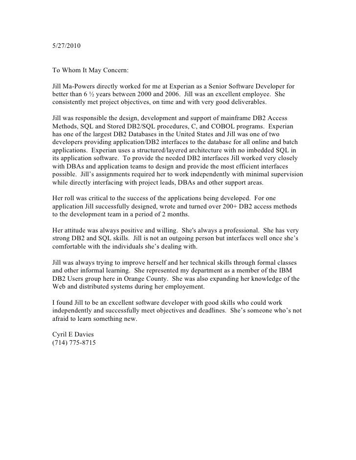 letter of recommendation recommendation letter for developer