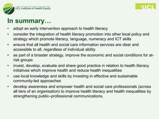 Improving Health Literacy to Reduce Health Inequalities | PPTX