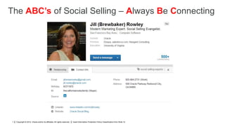 Copyright © 2012, Oracle and/or its affiliates. All rights reserved. Insert Information Protection Policy Classification from Slide 121
The ABC’s of Social Selling – Always Be Connecting
 