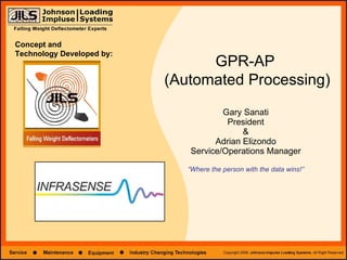 Gary Sanati President & Adrian Elizondo Service/Operations Manager “Where the person with the data wins!” GPR-AP  (Automated Processing) Concept and  Technology Developed by: 