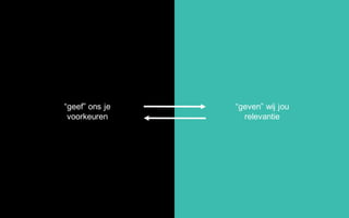 “geef” ons je
voorkeuren
“geven” wij jou
relevantie
 