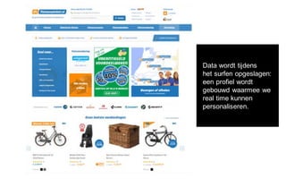 Data wordt tijdens
het surfen opgeslagen:
een profiel wordt
gebouwd waarmee we
real time kunnen
personaliseren.
 